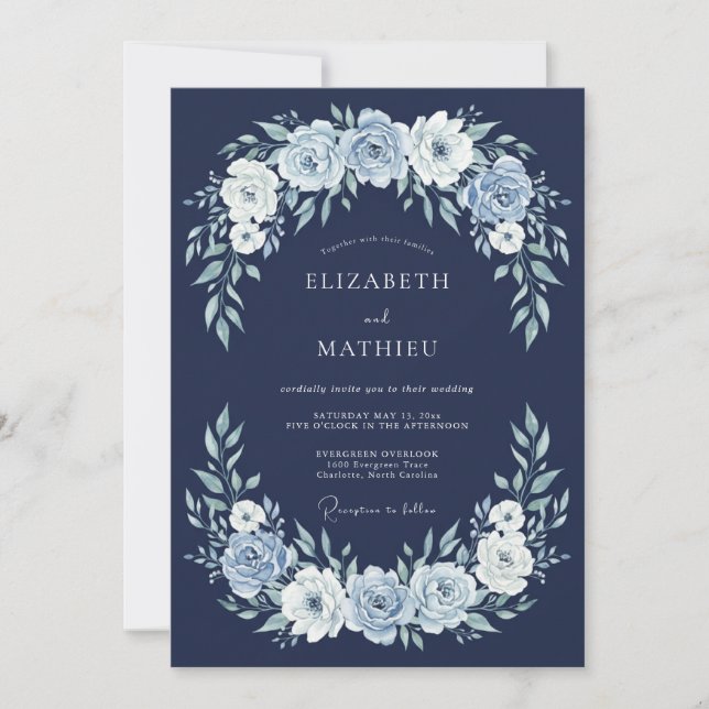 Navy Blue Classic Winter Wedding Invitation (Front)