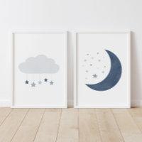 Navy Blue Cloud and Moon Boy Nursery Decor