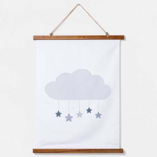 Navy Blue Cloud and Stars Boy Nursery Hanging Tapestry