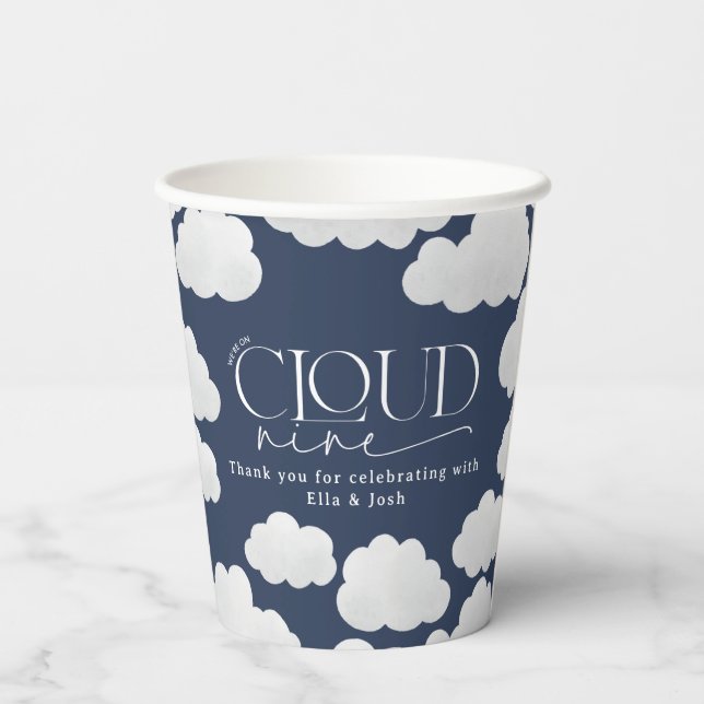 Navy Blue cloud nine shower modern stylish Paper Cups (Back)