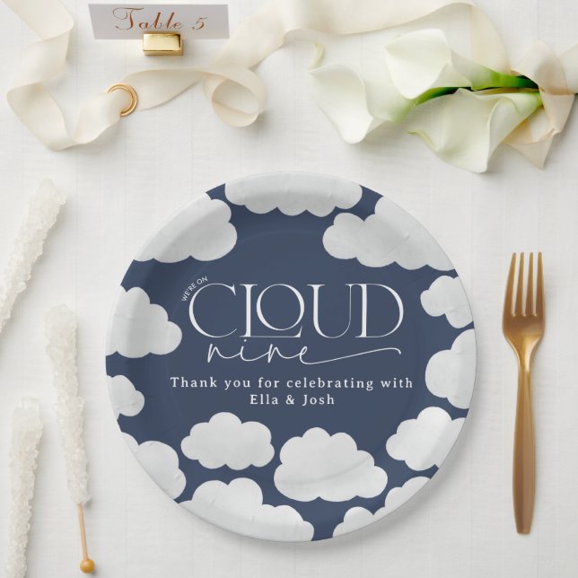 Navy Blue cloud nine shower modern stylish Paper Plates (Wedding)