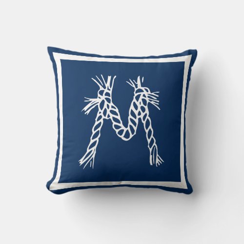 Navy blue coastal beach rope monogram throw pillow