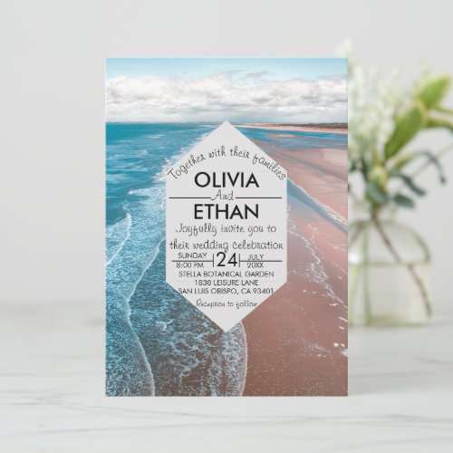 navy blue coastal beach Wedding Invitation