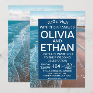 navy blue coastal beach Wedding Invitation