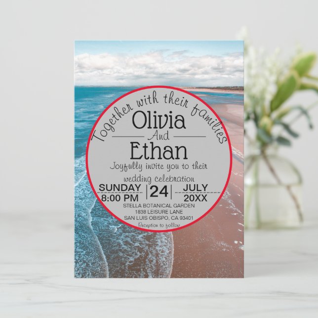 navy blue coastal beach Wedding Invitation (Standing Front)