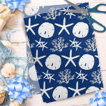 Navy Blue Coastal Christmas Sand Dollar Starfish Tissue Paper<br><div class="desc">Beautiful coastal Christmas tissue paper features a pattern of starfish,  sand dollars,  and glitter coral in a navy blue and white color scheme.
*If you would like this design on more products or need design help,  please contact me through Zazzle Chat.</div>