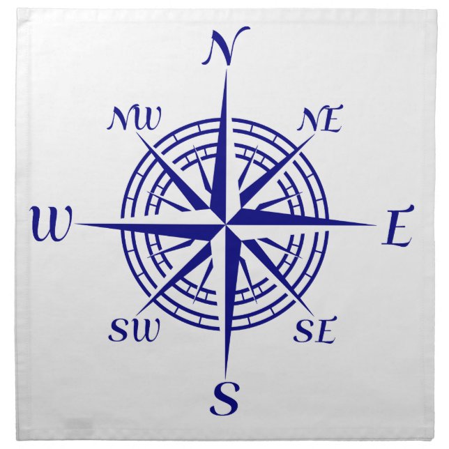Navy Blue Coastal Compass Rose Cloth Napkin (Front)