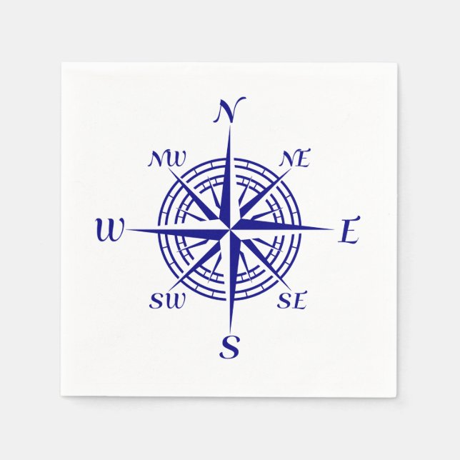 Navy Blue Coastal Compass Rose Napkins (Front)