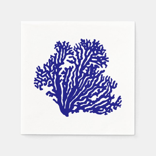 Navy Blue Coastal Coral Paper Napkins (Front)