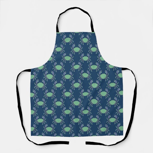 Navy Blue Coastal Crab Pattern Apron (Front)