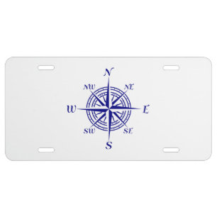 Navy Blue Coastal Decor Compass Rose License Plate