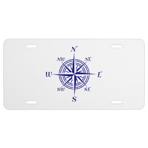 Navy Blue Coastal Decor Compass Rose License Plate