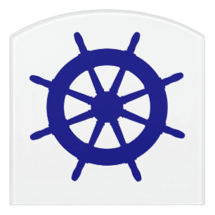 Navy Blue Coastal Decor Ship Wheel Door Sign