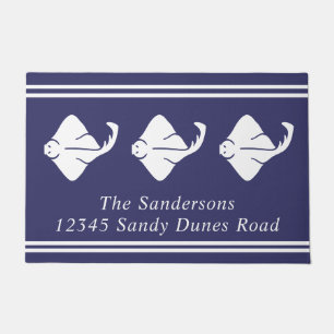 Navy Blue Coastal Nautical Stingray Manta Ray Door Doormat