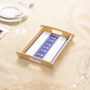 Navy Blue Coastal Pattern Anchors Serving Tray