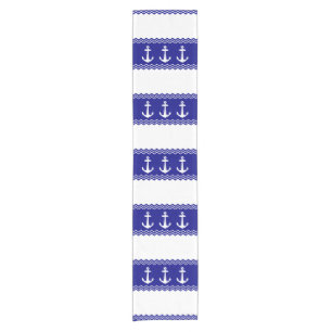 Navy Blue Coastal Pattern Anchors Short Table Runner
