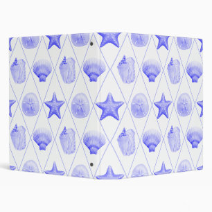 Navy Blue Coastal Seashells Starfish 3 Ring Binder