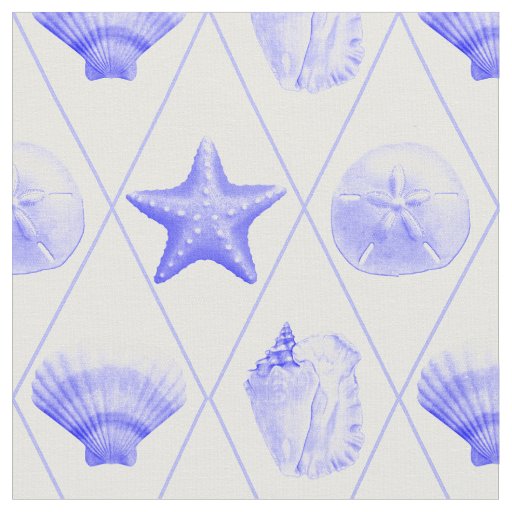 Navy Blue Coastal Seashells Starfish Fabric