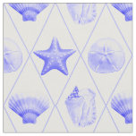 Navy Blue Coastal Seashells Starfish Fabric