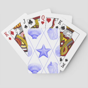 Navy Blue Coastal Seashells Starfish Poker Cards