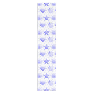 Navy Blue Coastal Seashells Starfish Short Table Runner