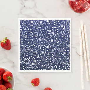 Navy Blue Cobalt Blue White Dancing Music Notes Napkins