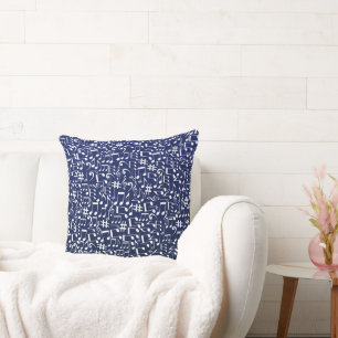 Navy Blue Cobalt Blue White Dancing Music Notes Throw Pillow