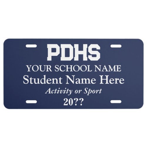 Navy Blue College or High School Student License Plate