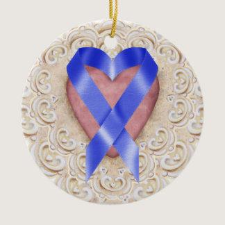 Navy Blue Colon Cancer Ribbon From the Heart - SR Ceramic Ornament