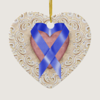 Navy Blue Colon Cancer Ribbon From the Heart - SR Ceramic Ornament