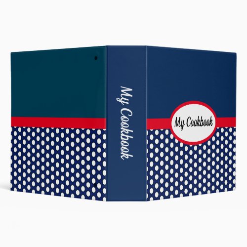 Navy Blue Color Block and Polka Dots Recipes 3 Ring Binder