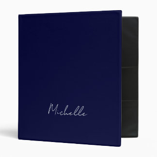 Navy Blue Color Plain Modern Own Name Calligraphy 3 Ring Binder