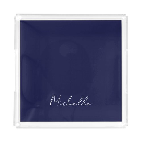 Navy Blue Color Plain Modern Own Name Calligraphy Acrylic Tray