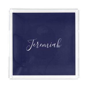 Navy Blue Color Plain Modern Own Name Calligraphy Acrylic Tray