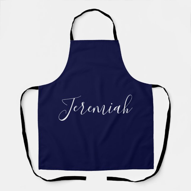 Navy Blue Color Plain Modern Own Name Calligraphy Apron (Front)