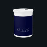 Navy Blue Color Plain Modern Own Name Calligraphy Beverage Pitcher<br><div class="desc">Represent yourself with this modern,  elegant design. This template can be customized to meet all professional occupations.</div>