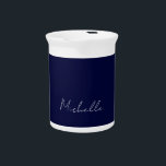 Navy Blue Color Plain Modern Own Name Calligraphy Beverage Pitcher<br><div class="desc">Represent yourself with this modern,  elegant design. This template can be customized to meet all professional occupations.</div>
