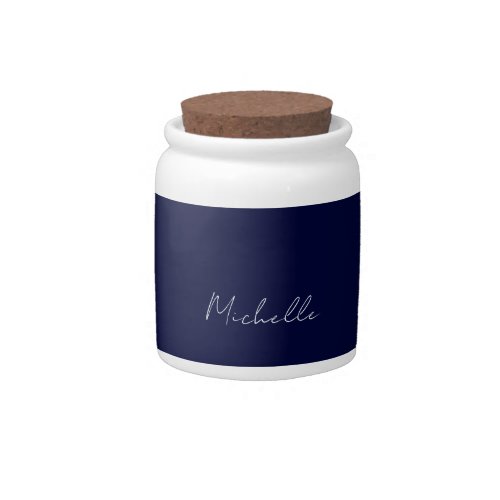 Navy Blue Color Plain Modern Own Name Calligraphy Candy Jar