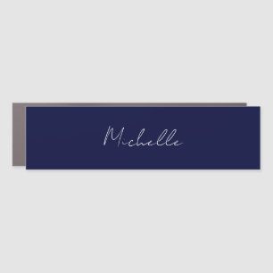 Navy Blue Color Plain Modern Own Name Calligraphy Car Magnet