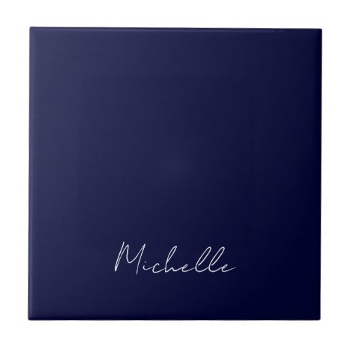 Navy Blue Color Plain Modern Own Name Calligraphy Ceramic Tile