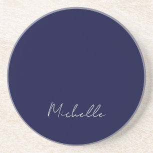 Navy Blue Color Plain Modern Own Name Calligraphy Coaster