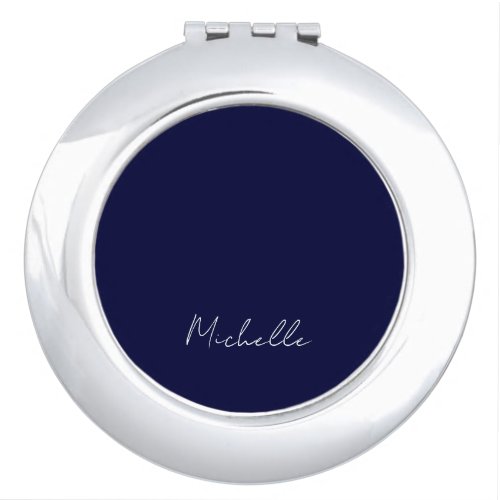 Navy Blue Color Plain Modern Own Name Calligraphy Compact Mirror
