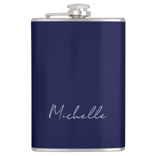 Navy Blue Color Plain Modern Own Name Calligraphy Flask
