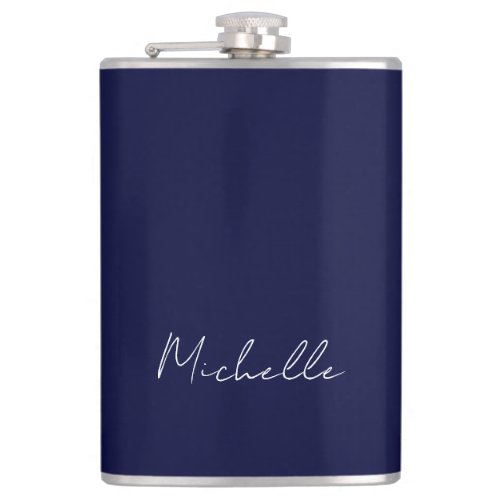 Navy Blue Color Plain Modern Own Name Calligraphy Flask