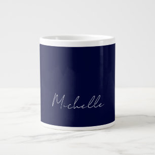Navy Blue Color Plain Modern Own Name Calligraphy Giant Coffee Mug