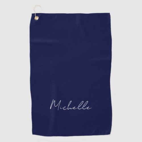 Navy Blue Color Plain Modern Own Name Calligraphy Golf Towel