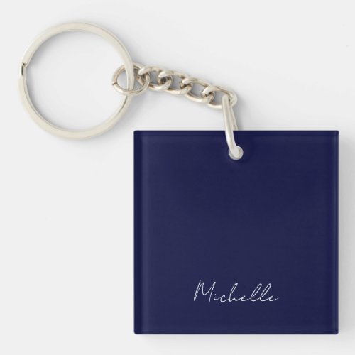 Navy Blue Color Plain Modern Own Name Calligraphy Keychain