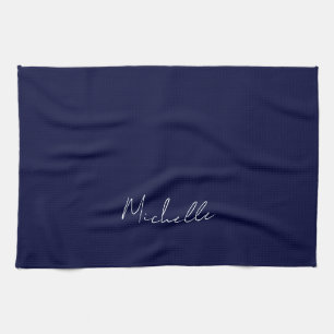 Navy Blue Color Plain Modern Own Name Calligraphy Kitchen Towel