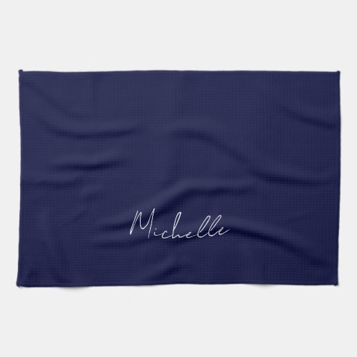 Navy Blue Color Plain Modern Own Name Calligraphy Kitchen Towel