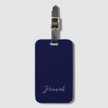 Navy Blue Color Plain Modern Own Name Calligraphy Luggage Tag